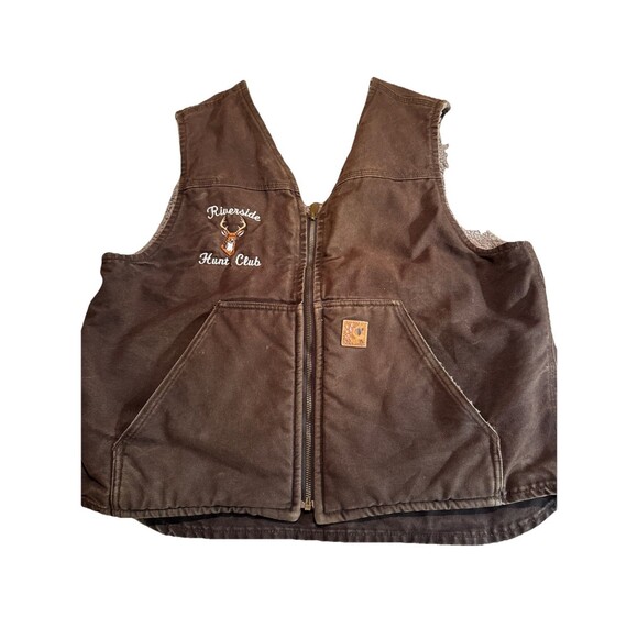 Carhartt™ Other - Carhartt V26-DKB Brown Sherpa Lined Canvas Work Rugged Vest Men Size L Hunt Club